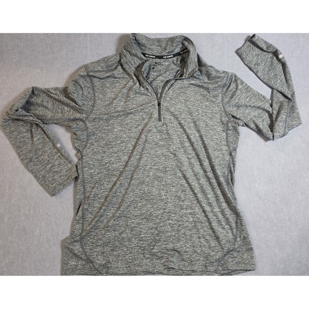 Nike Dri-FIT Running Pullover 1/4 Zip Thumb Hole Heathered Gray Womens Sz L